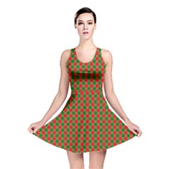 Large Red And Green Christmas Gingham Check Tartan Plaid Reversible Skater Dress by PodArtist