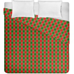 Large Red And Green Christmas Gingham Check Tartan Plaid Duvet Cover Double Side (king Size) by PodArtist