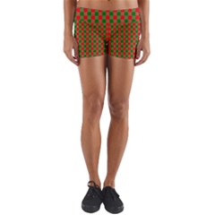 Large Red And Green Christmas Gingham Check Tartan Plaid Yoga Shorts by PodArtist