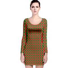 Large Red And Green Christmas Gingham Check Tartan Plaid Long Sleeve Velvet Bodycon Dress by PodArtist