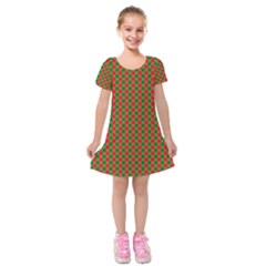 Large Red And Green Christmas Gingham Check Tartan Plaid Kids  Short Sleeve Velvet Dress by PodArtist