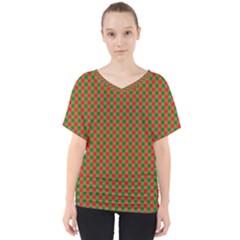 Large Red And Green Christmas Gingham Check Tartan Plaid V-neck Dolman Drape Top by PodArtist