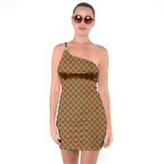 Large Red And Green Christmas Gingham Check Tartan Plaid One Soulder Bodycon Dress by PodArtist