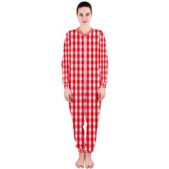 Large Christmas Red And White Gingham Check Plaid Onepiece Jumpsuit (ladies)  by PodArtist