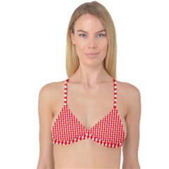 Large Christmas Red And White Gingham Check Plaid Reversible Tri Bikini Top by PodArtist