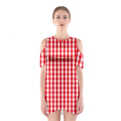 Large Christmas Red And White Gingham Check Plaid Shoulder Cutout One Piece by PodArtist