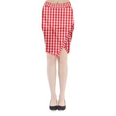 Large Christmas Red And White Gingham Check Plaid Midi Wrap Pencil Skirt