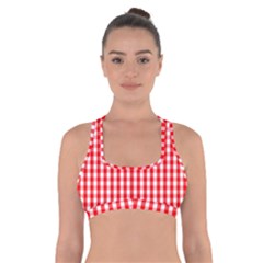 Large Christmas Red And White Gingham Check Plaid Cross Back Sports Bra by PodArtist