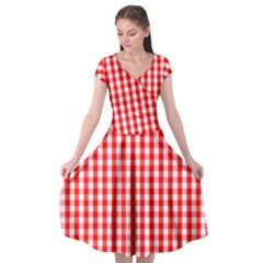 Large Christmas Red And White Gingham Check Plaid Cap Sleeve Wrap Front Dress by PodArtist