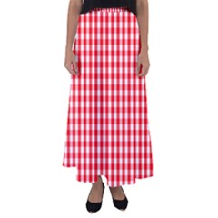 Large Christmas Red And White Gingham Check Plaid Flared Maxi Skirt by PodArtist