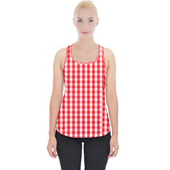 Large Christmas Red And White Gingham Check Plaid Piece Up Tank Top by PodArtist