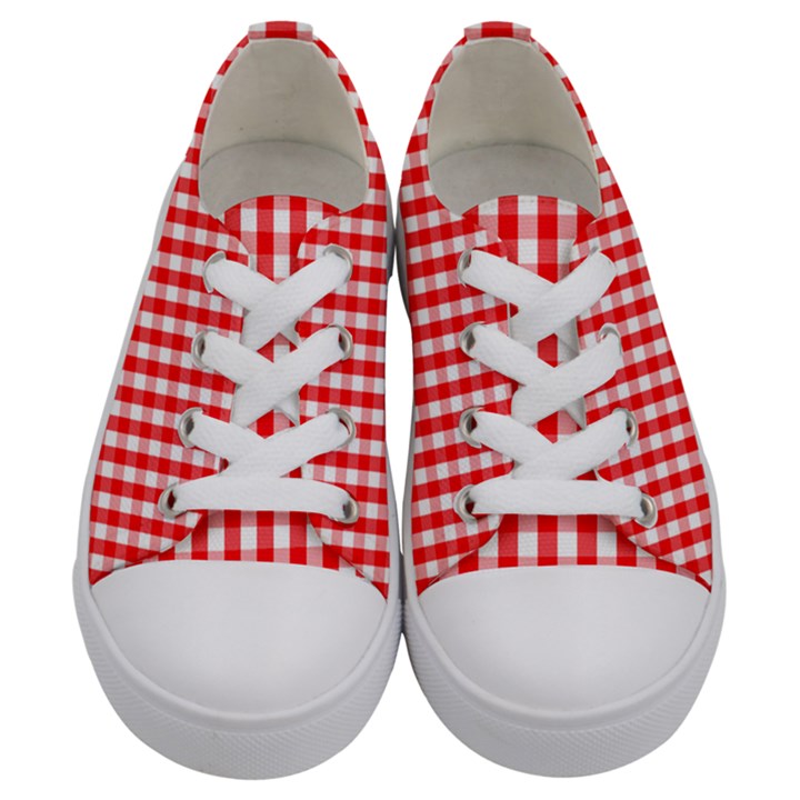 Large Christmas Red and White Gingham Check Plaid Kids  Low Top Canvas Sneakers