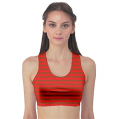 Christmas Red And Green Bedding Stripes Sports Bra by PodArtist