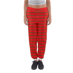 Christmas Red And Green Bedding Stripes Women s Jogger Sweatpants by PodArtist