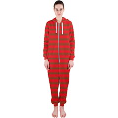 Christmas Red And Green Bedding Stripes Hooded Jumpsuit (ladies)  by PodArtist