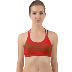 Christmas Red And Green Bedding Stripes Back Web Sports Bra by PodArtist