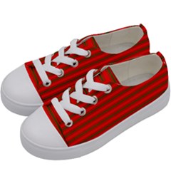 Christmas Red And Green Bedding Stripes Kids  Low Top Canvas Sneakers by PodArtist