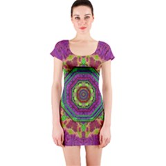 Mandala In Heavy Metal Lace And Forks Short Sleeve Bodycon Dress by pepitasart