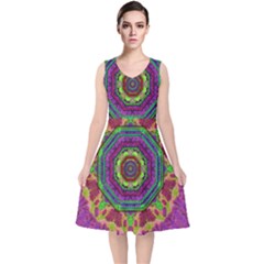 Mandala In Heavy Metal Lace And Forks V-neck Midi Sleeveless Dress 