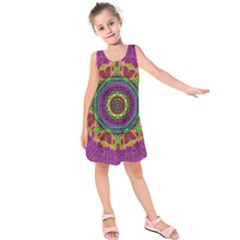 Mandala In Heavy Metal Lace And Forks Kids  Sleeveless Dress by pepitasart