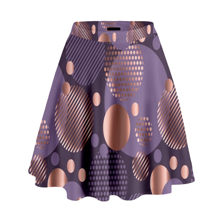 Random polka dots, fun, colorful, pattern,xmas,happy,joy,modern,trendy,beautiful,pink,purple,metallic,glam, High Waist Skirt