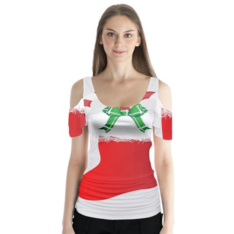 Christmas Stocking Butterfly Sleeve Cutout Tee  by christmastore