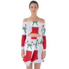 Christmas Stocking Off Shoulder Top With Skirt Set