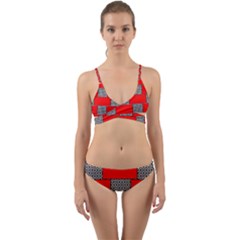 Black And White Red Patterns Wrap Around Bikini Set