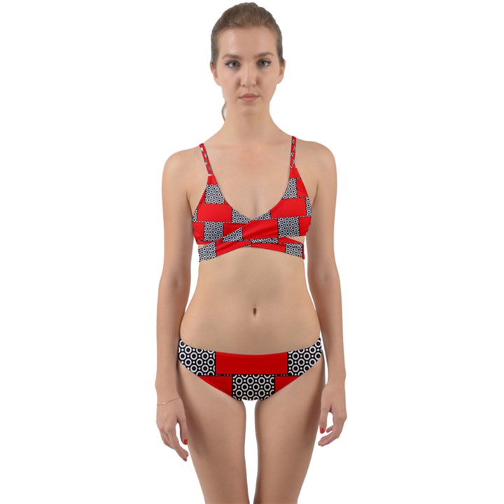 Black And White Red Patterns Wrap Around Bikini Set