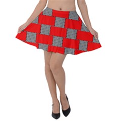 Black And White Red Patterns Velvet Skater Skirt