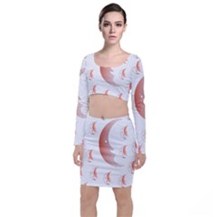 Moon Moonface Pattern Outlines Long Sleeve Crop Top & Bodycon Skirt Set