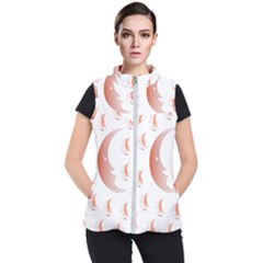 Moon Moonface Pattern Outlines Women s Puffer Vest