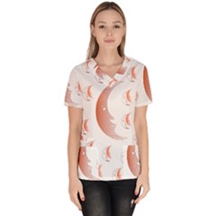 Moon Moonface Pattern Outlines Scrub Top by Celenk