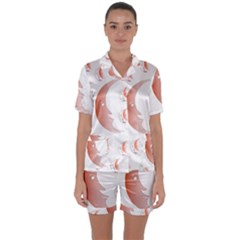 Moon Moonface Pattern Outlines Satin Short Sleeve Pyjamas Set