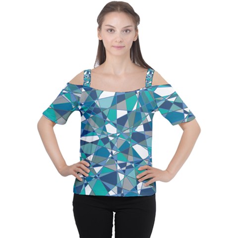 Abstract Background Blue Teal Cutout Shoulder Tee by Celenk