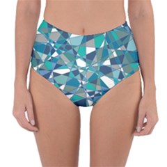 Abstract Background Blue Teal Reversible High-waist Bikini Bottoms