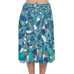 Abstract Background Blue Teal Velvet Flared Midi Skirt