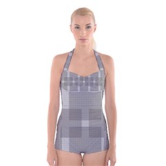 Gray Designs Transparency Square Boyleg Halter Swimsuit  by Celenk