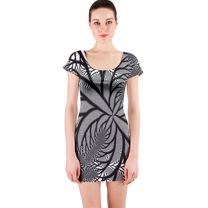 Fractal Symmetry Pattern Network Short Sleeve Bodycon Dress