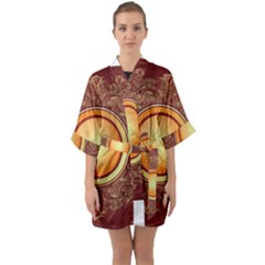 Badge Gilding Sun Red Oriental Quarter Sleeve Kimono Robe