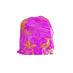 Spring Tropical Floral Palm Bird Drawstring Pouches (medium) 