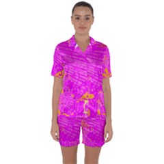 Spring Tropical Floral Palm Bird Satin Short Sleeve Pyjamas Set