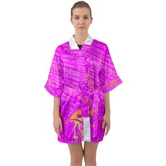 Spring Tropical Floral Palm Bird Quarter Sleeve Kimono Robe