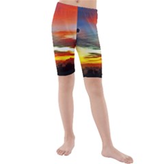 Sunset Mountain Indonesia Adventure Kids  Mid Length Swim Shorts by Celenk