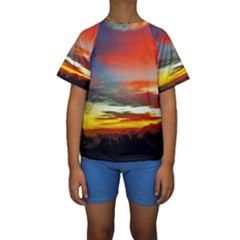 Sunset Mountain Indonesia Adventure Kids  Short Sleeve Swimwear by Celenk