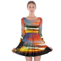 Sunset Mountain Indonesia Adventure Long Sleeve Skater Dress by Celenk