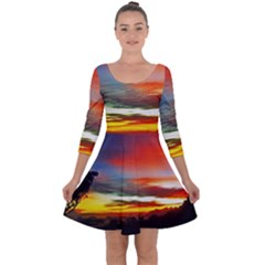 Sunset Mountain Indonesia Adventure Quarter Sleeve Skater Dress by Celenk