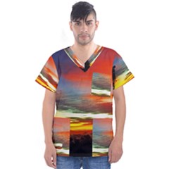 Sunset Mountain Indonesia Adventure Men s V-neck Scrub Top