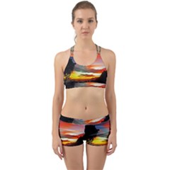 Sunset Mountain Indonesia Adventure Back Web Sports Bra Set