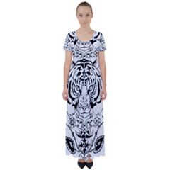 Tiger Animal Decoration Flower High Waist Short Sleeve Maxi Dress